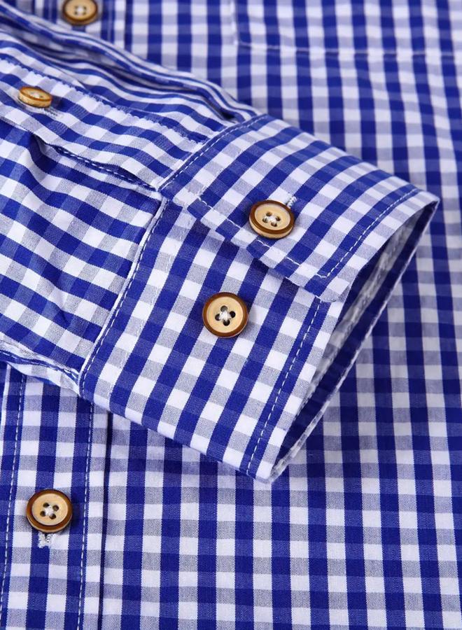 Take Two Men Blue Checked Long Sleeve Shirt - Image 4